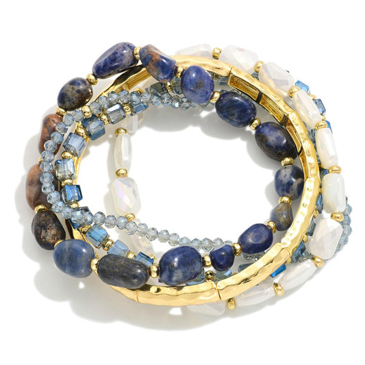 Beaded Stones and Gold Tones Stretch Bracelets
