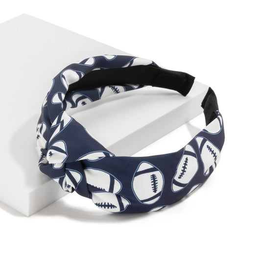 Football Printed Wrapped Headband Navy