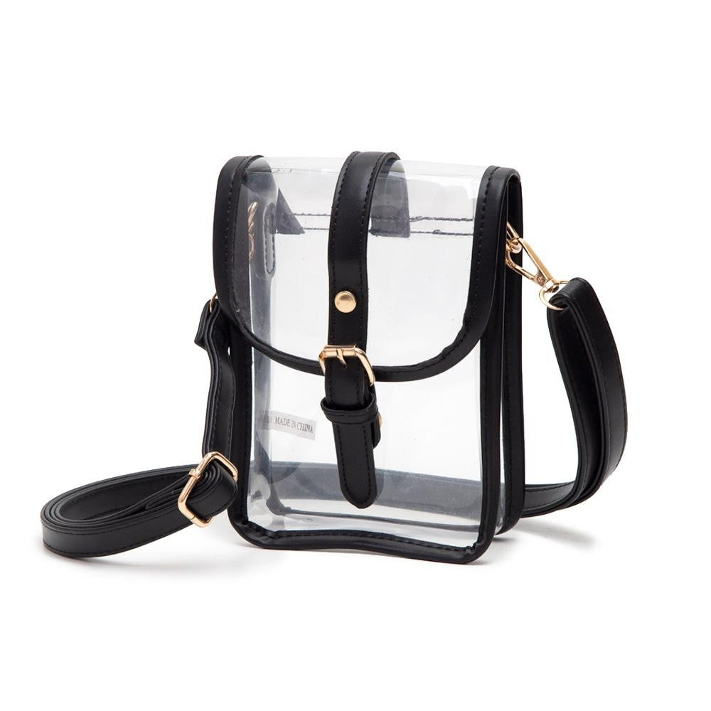Leather Trim Black Clear Crossbody Bag