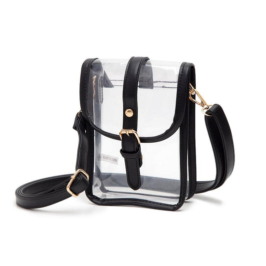 Leather Trim Black Clear Crossbody Bag