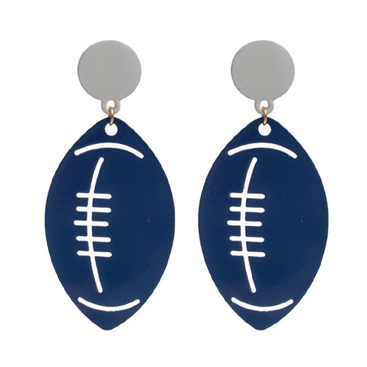 Metal Stamped Football Drop Earrings