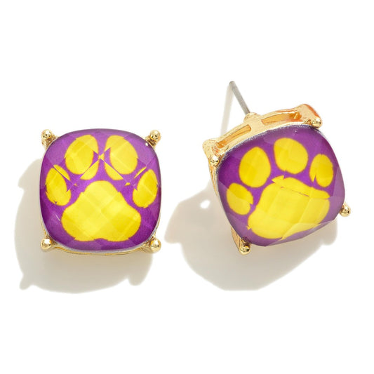 Square Paw Print Crystal Stud Earring