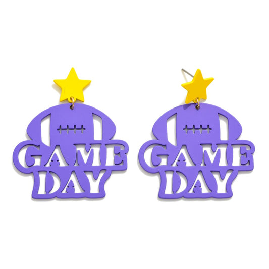 Coated Football Drop Earrings With Star Posts