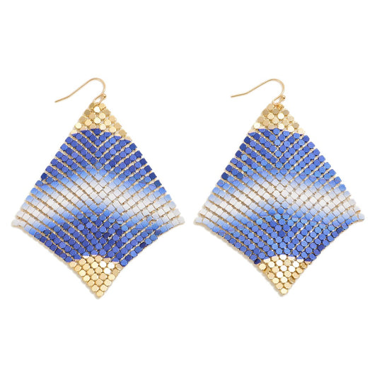 Blue Diamond Chain Link Mesh Drop Earring