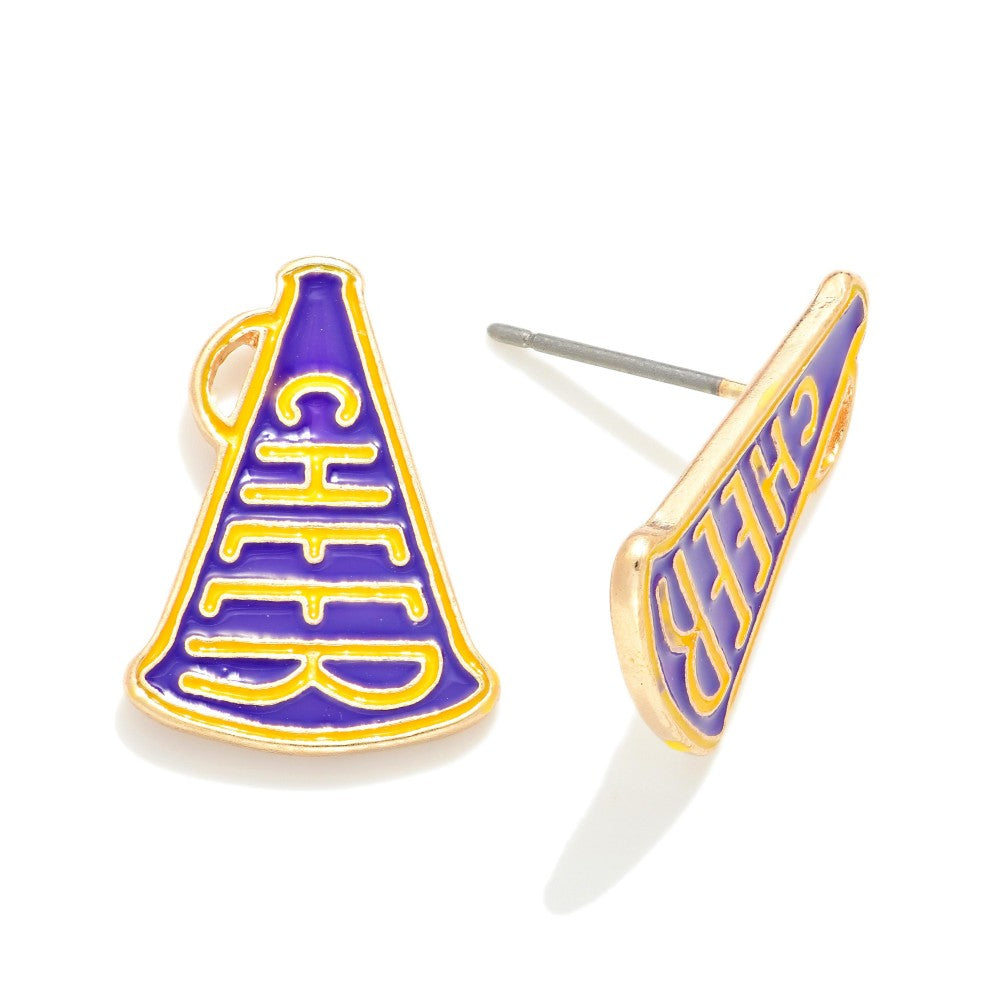 Enamel and Metal Game Day Mega Phone Cheer Stud Earrings
