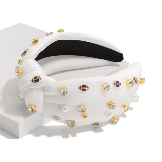 Football, Pearl, and Rhinestone Headband/white