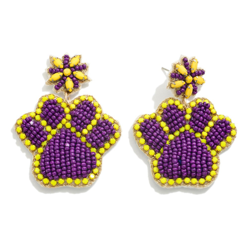 Seed Beaded GameDay Paw Print Earrings
