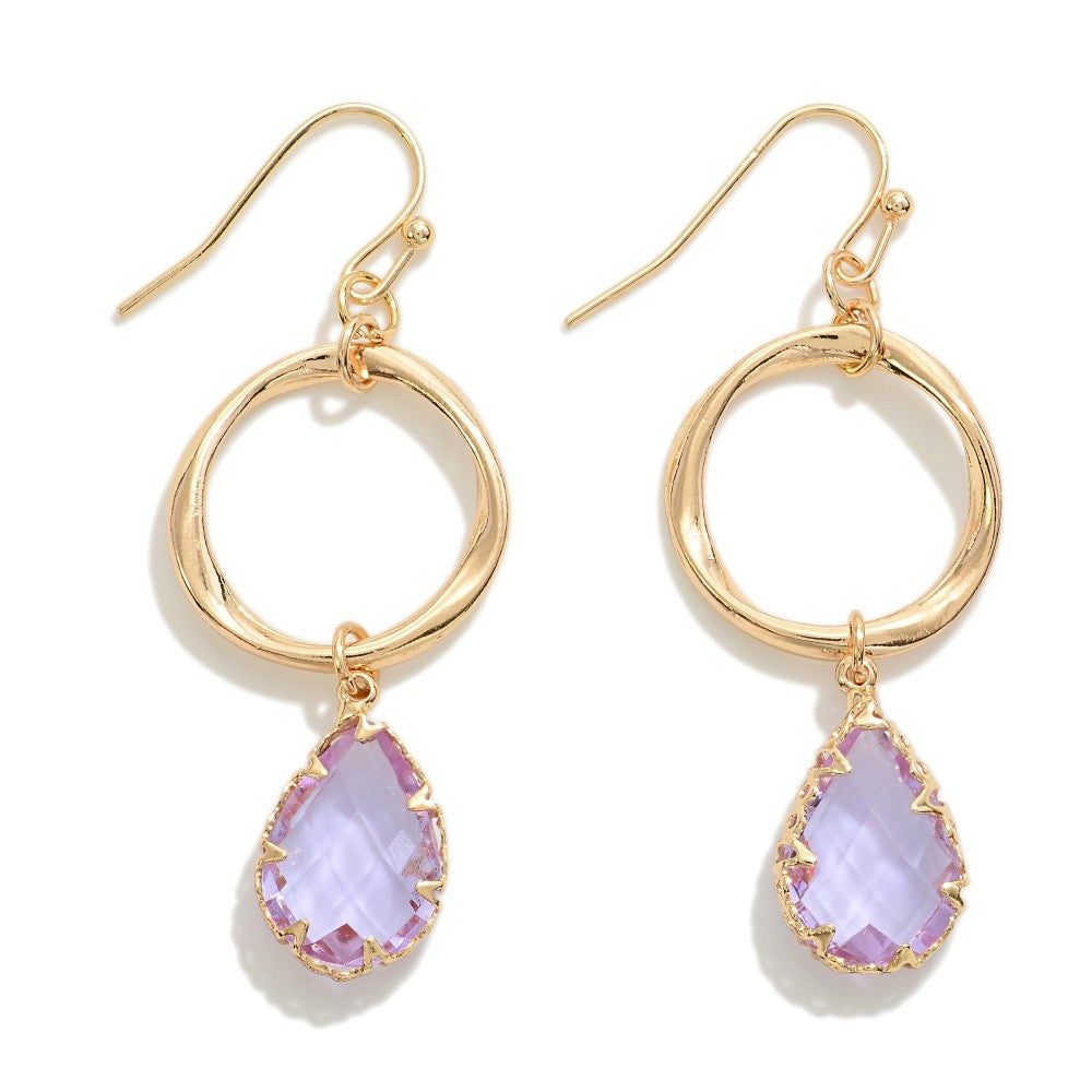 Purple Oval Drop Earring With Teardrop Glass Crystal Detail