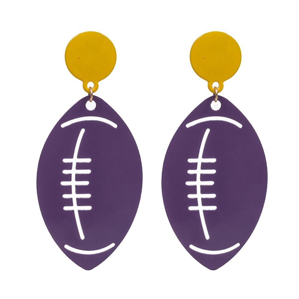 Purple Metal Stamped Football Drop Earrings