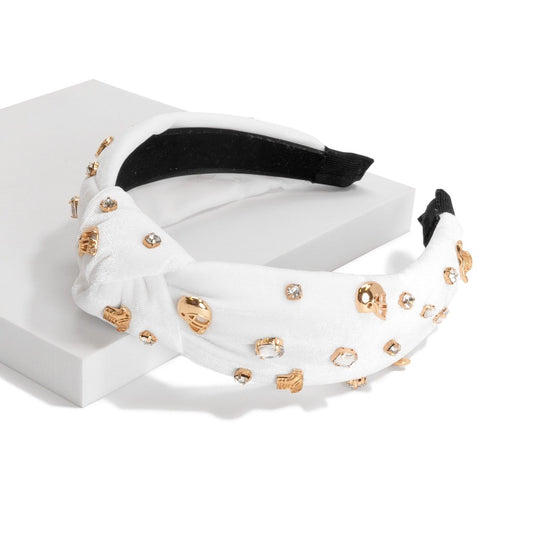 Velvet Headband Rhinestone/White