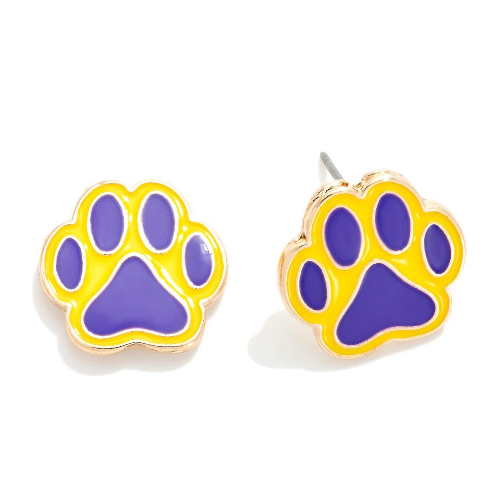 Painted Metal Paw Print Stud Earrings