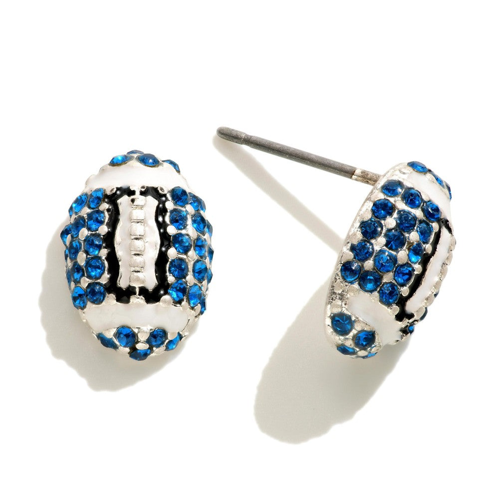 Rhinestone Studded Football Stud Earrings