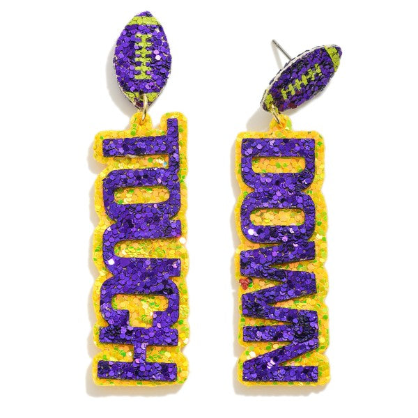 Touch Down Glitter Football Earrings
