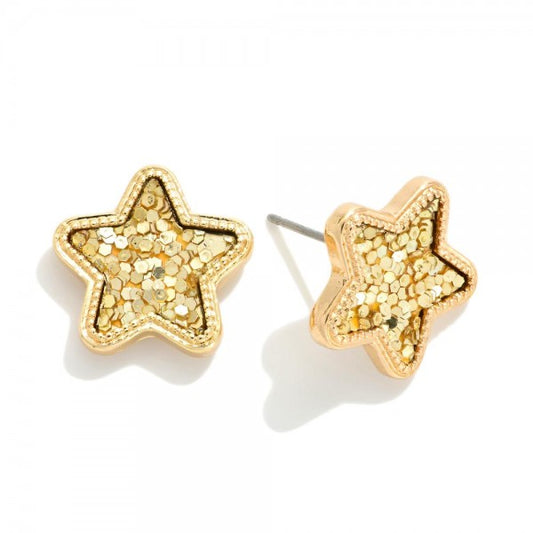 Glitter Star Stud Earrings Gold