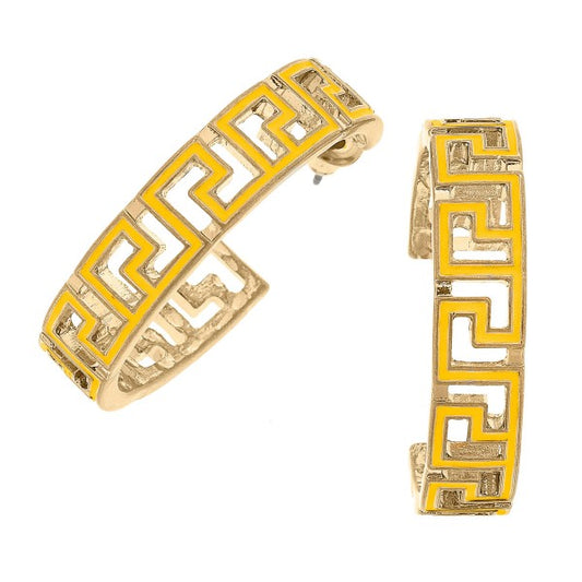 Camille Enamel Greek Keys Hoop Earrings.