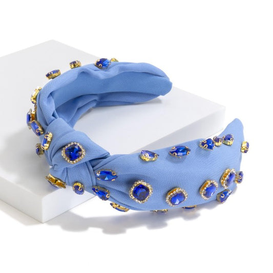 Top Knot Headband Rhinestones  Blue