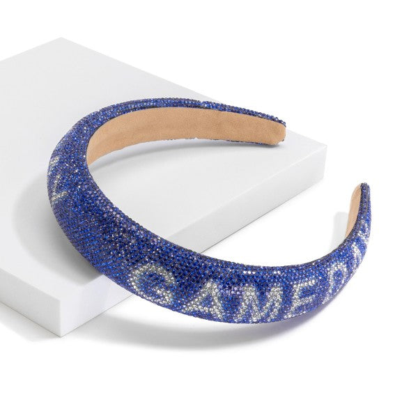 Rhinestone Cushion Headband Blue/White