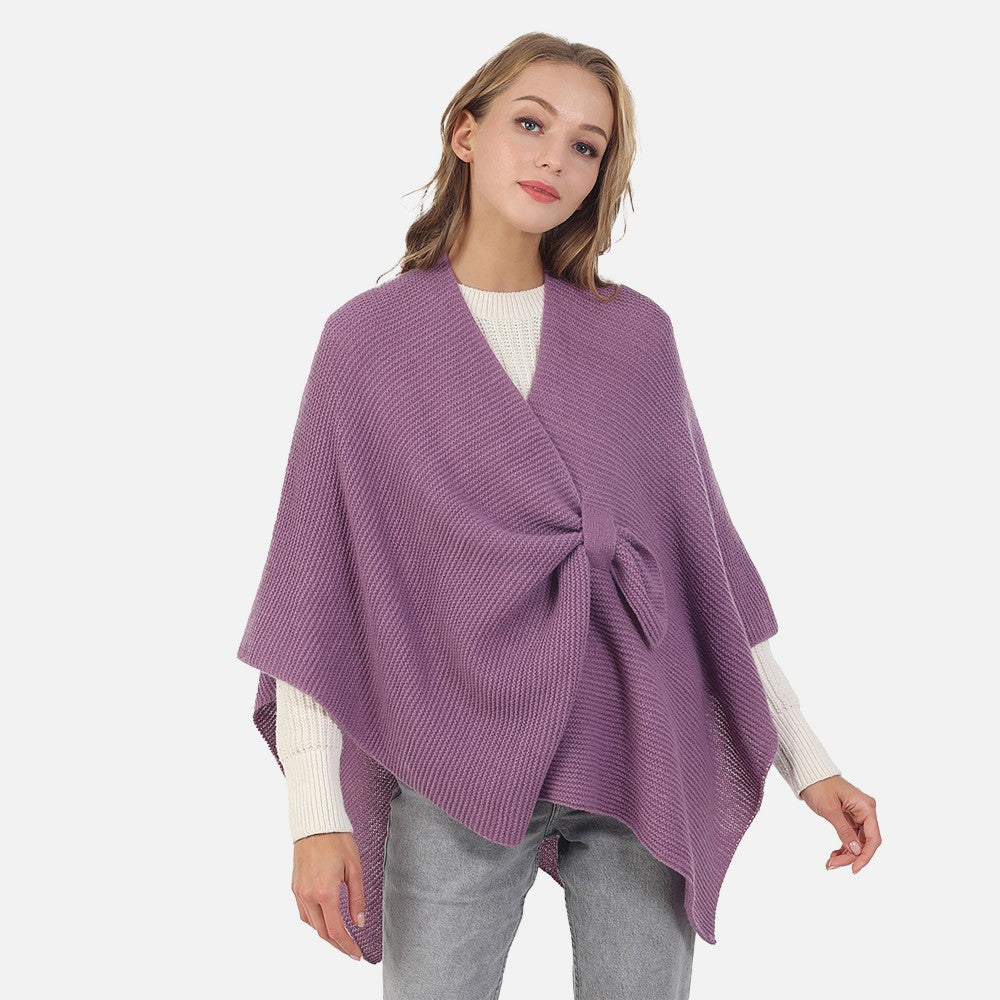 Solid Knitted Cape With Pull Through Closure