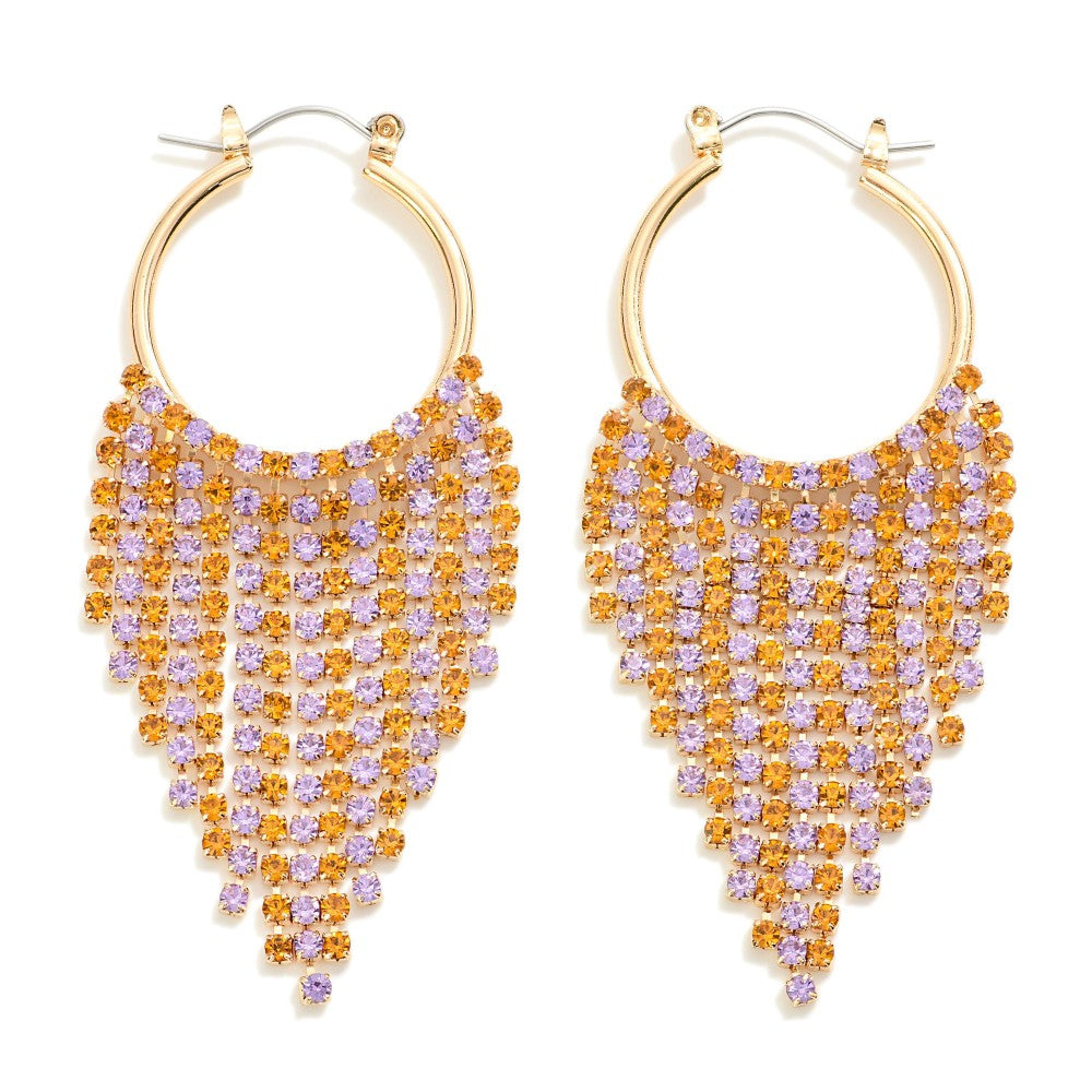 Two Tone Rhinestone Tassel Drop Hoop Earring