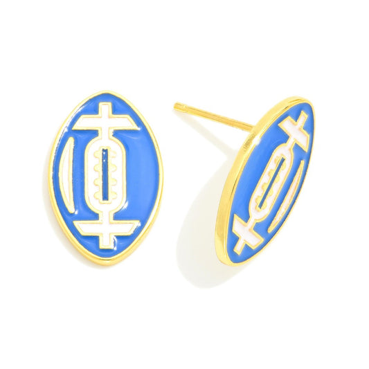 Enamel Coated Gold Dipped Football Stud Earrings
