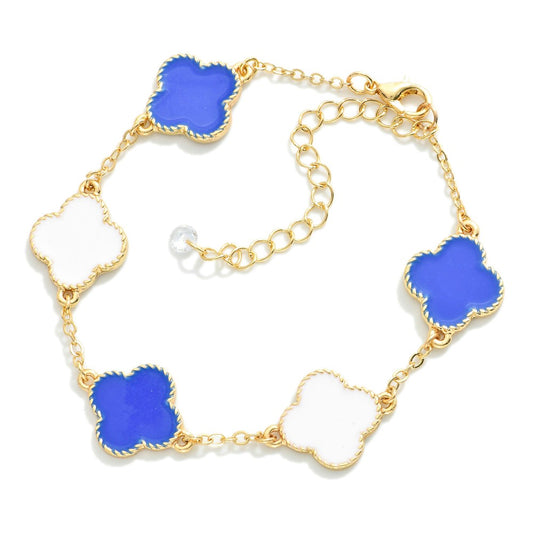 Chain Link Enamel Coated Clover Bracelet