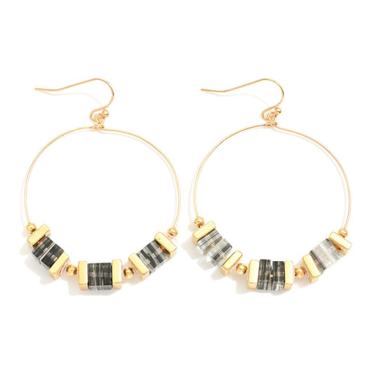 Stone & Metal Beaded Drop Hoop Earrings