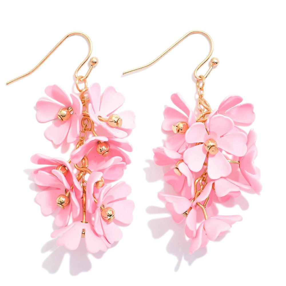 Painted Metal Flower Tassel Drop Earrings
