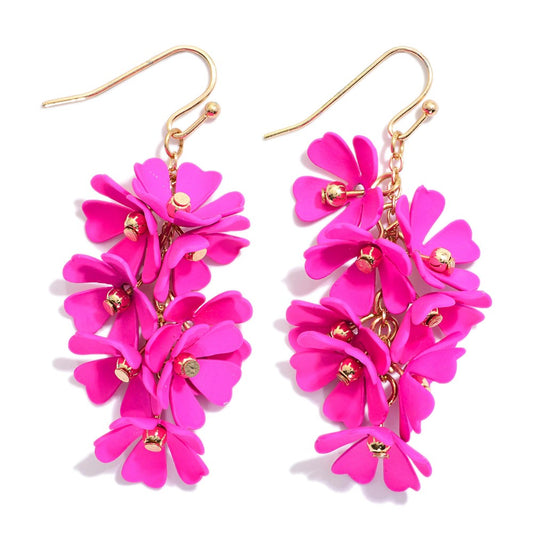 Painted Metal Flower Tassel Drop Earrings
