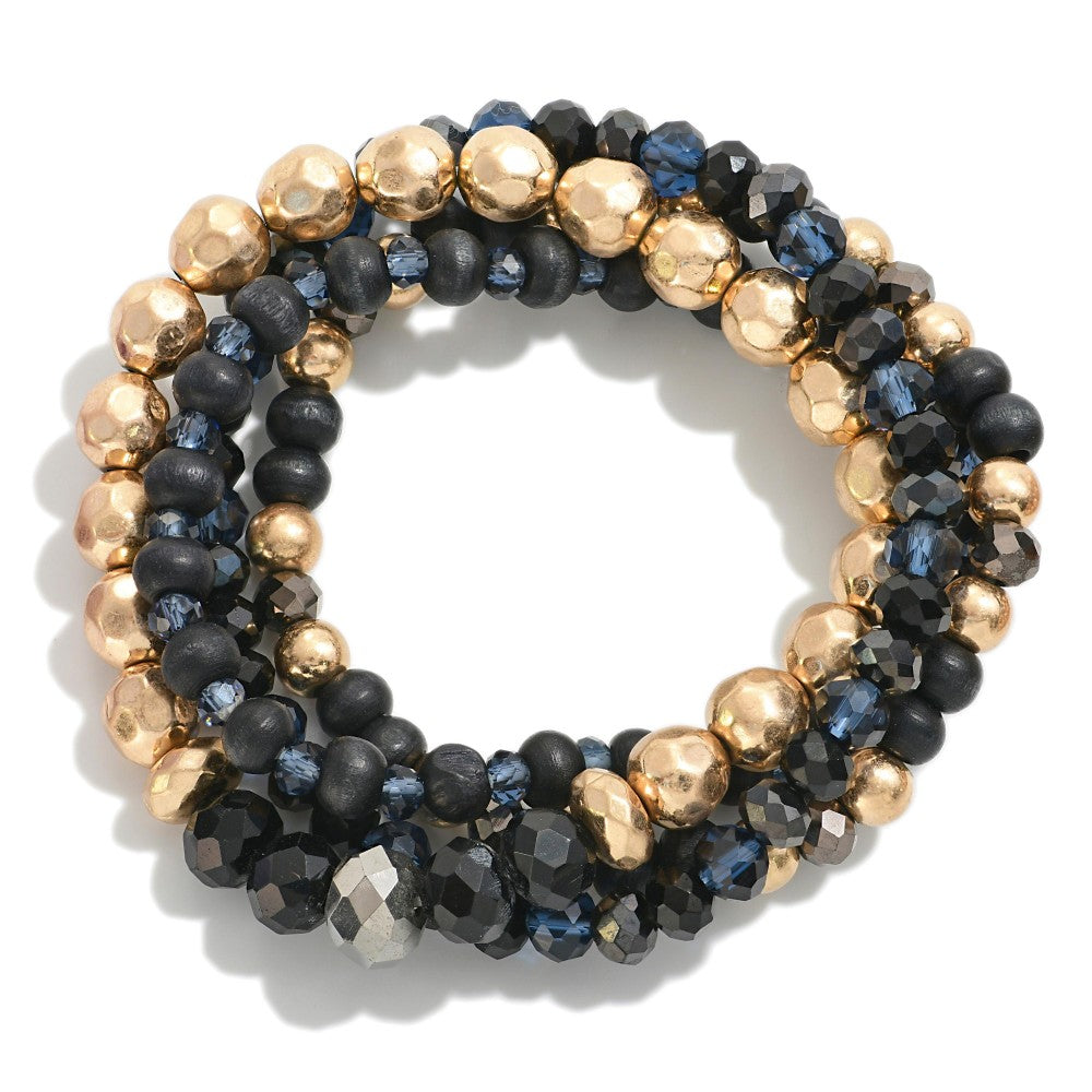Beaded Stones and Gold Tones Stretch Bracelets