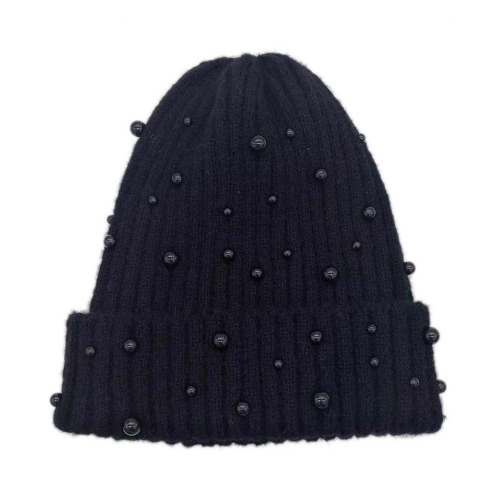 Ribbed Beanie with Beaded Accents.