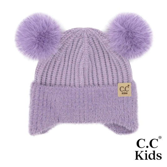 C.C Kids Fur Earflap Pom Pom Beanie