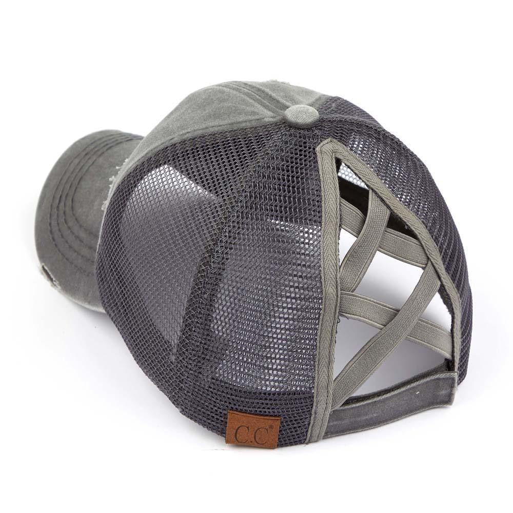 Texas Criss Cross Grey Ponytail Hat