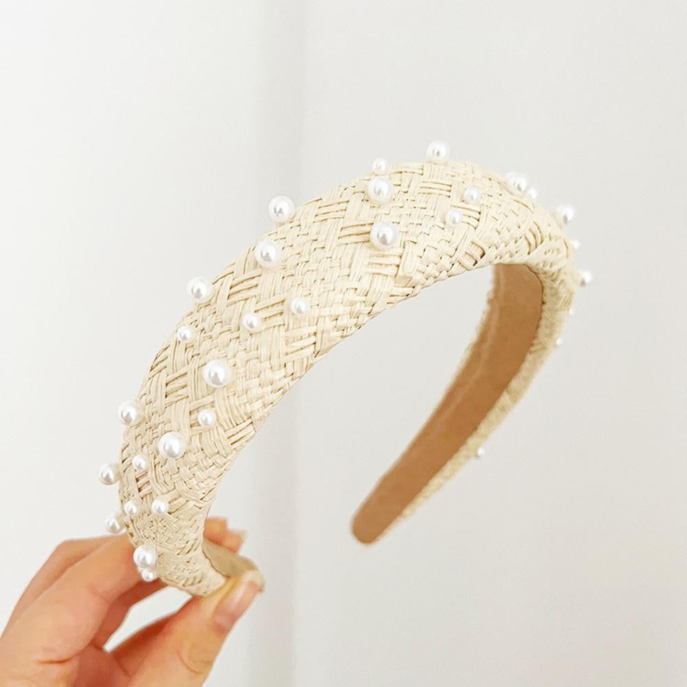 Woven Raffia & Pearl Headband