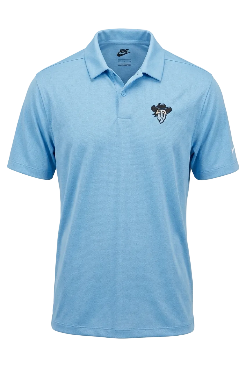 Light blue polo shirt with a small logo on the chest against a white background