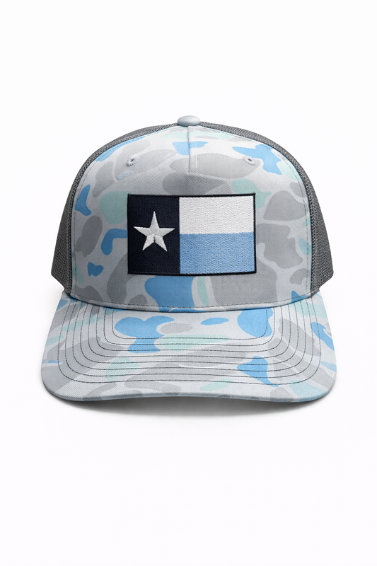Trucker Blue Camo Texas Flag Hat