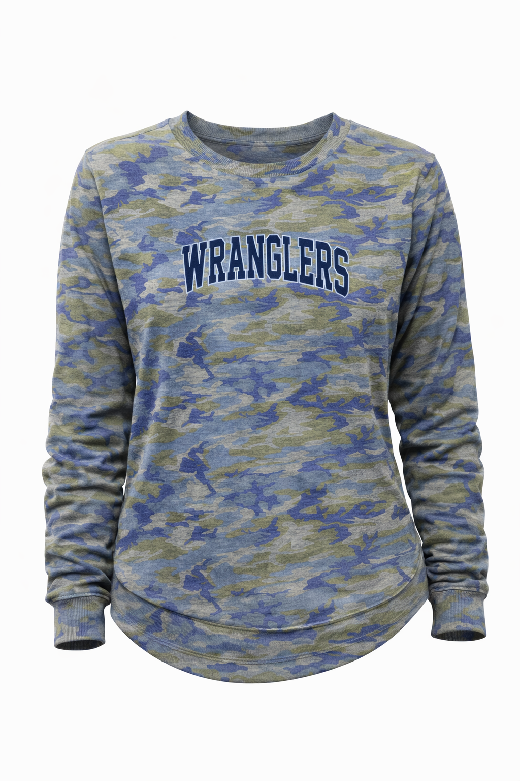 LADIES CAMO WRANGLER CREWNECK ARCHED