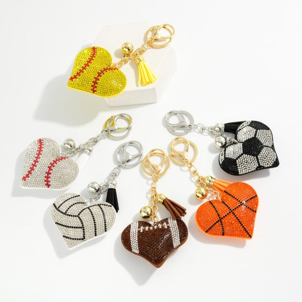 Studded Puffy Sports Ball Heart Keyring