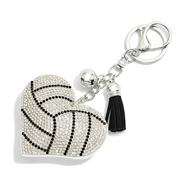 Studded Puffy Sports Ball Heart Keyring