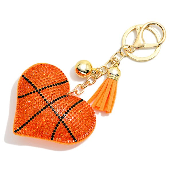 Studded Puffy Sports Ball Heart Keyring