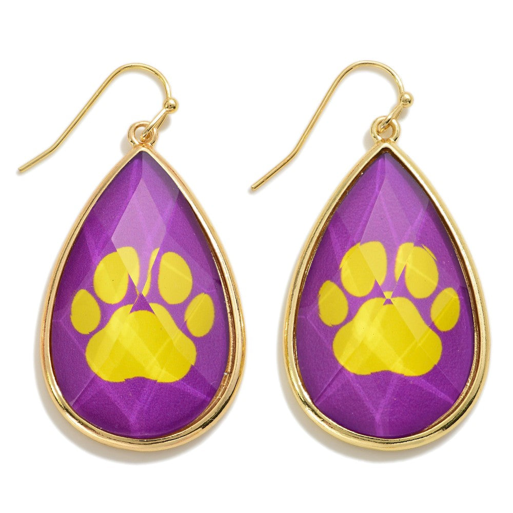 Crystal Game Day Paw Print Teardrop Earrings