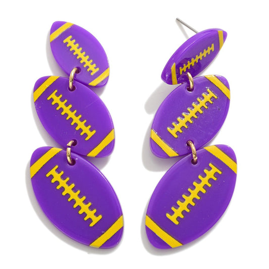 Linked Resin Football GameDay Drop Earrings