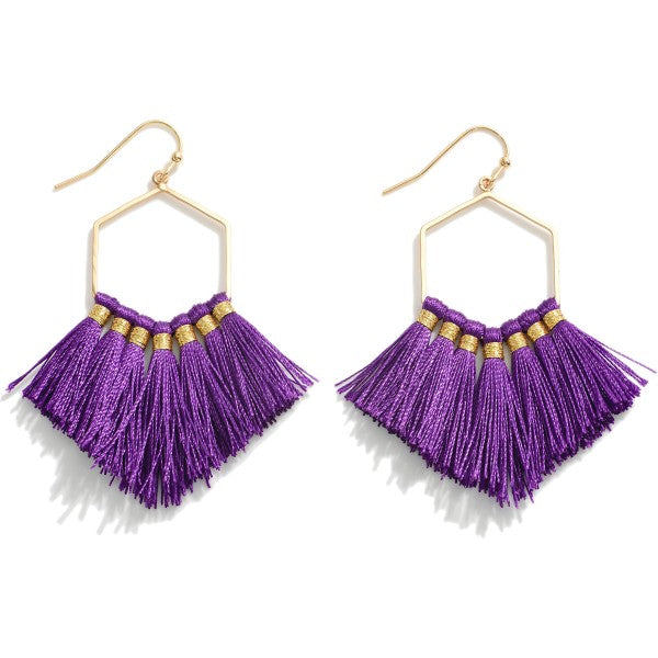 Fringe Tassel Hexagon PURPLE Drop Earring