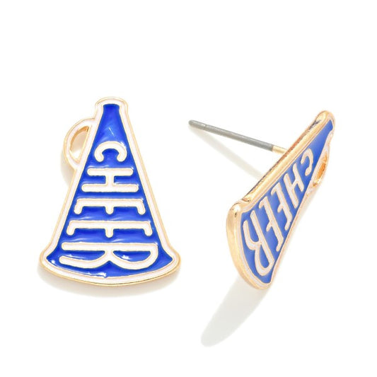Mega Phone Cheer Stud Earrings Blue