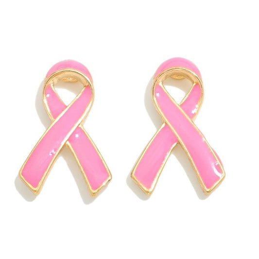 Enamel Pink Ribbon Stud Earrings