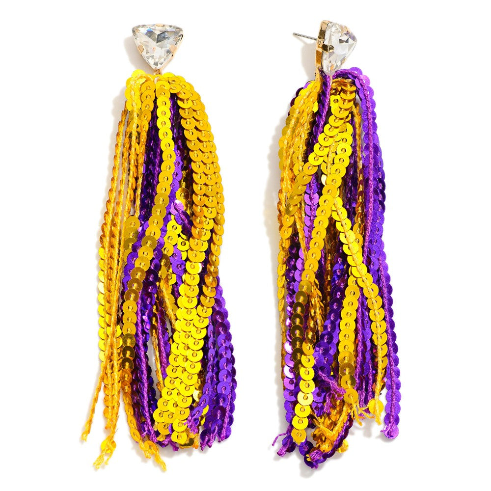 Sequin Tassel Drop Earrings With Rhinestone Stud Posts  -