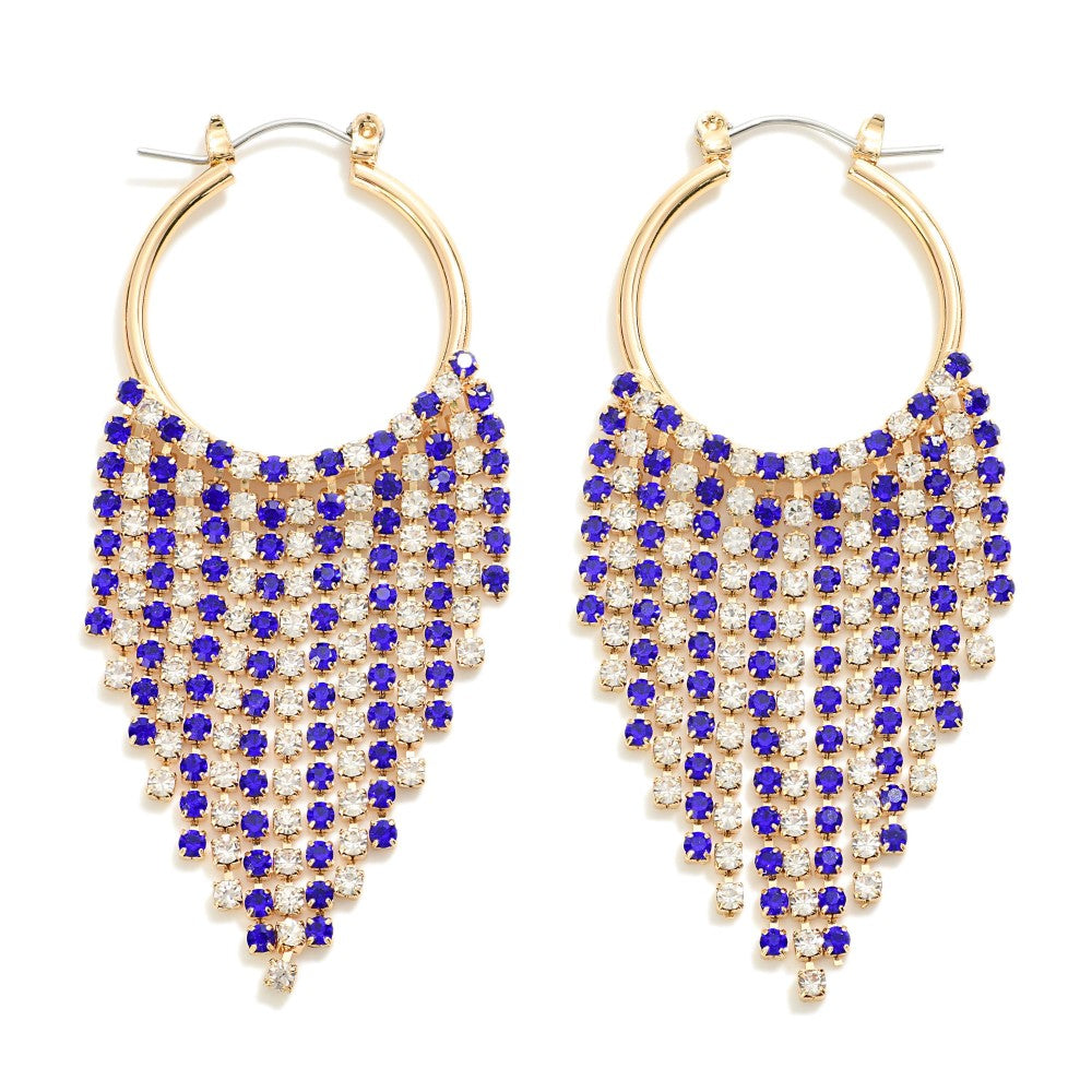 Two Tone Rhinestone Tassel Drop Hoop Earring