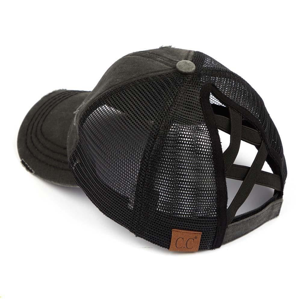 Texas Criss Cross Black Ponytail Hat