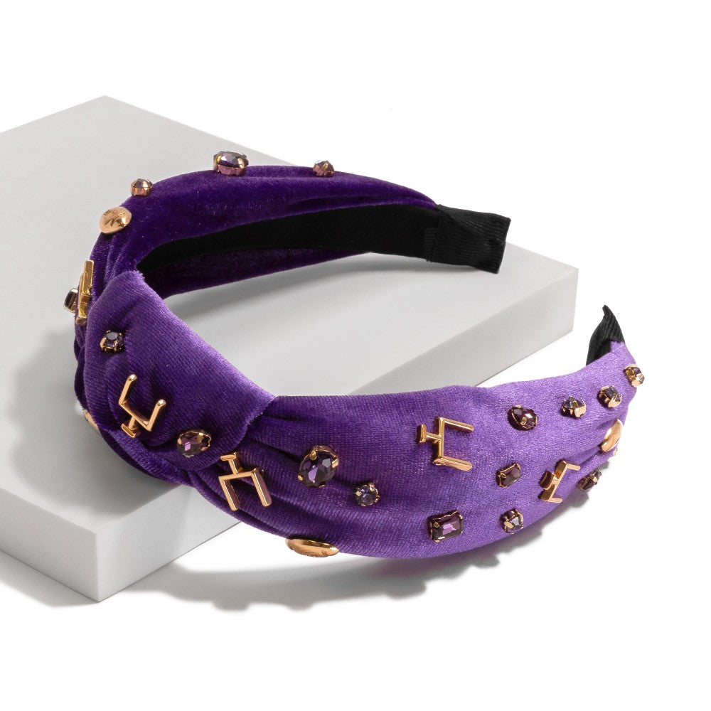 Velour Headband Rhinestones /Purple