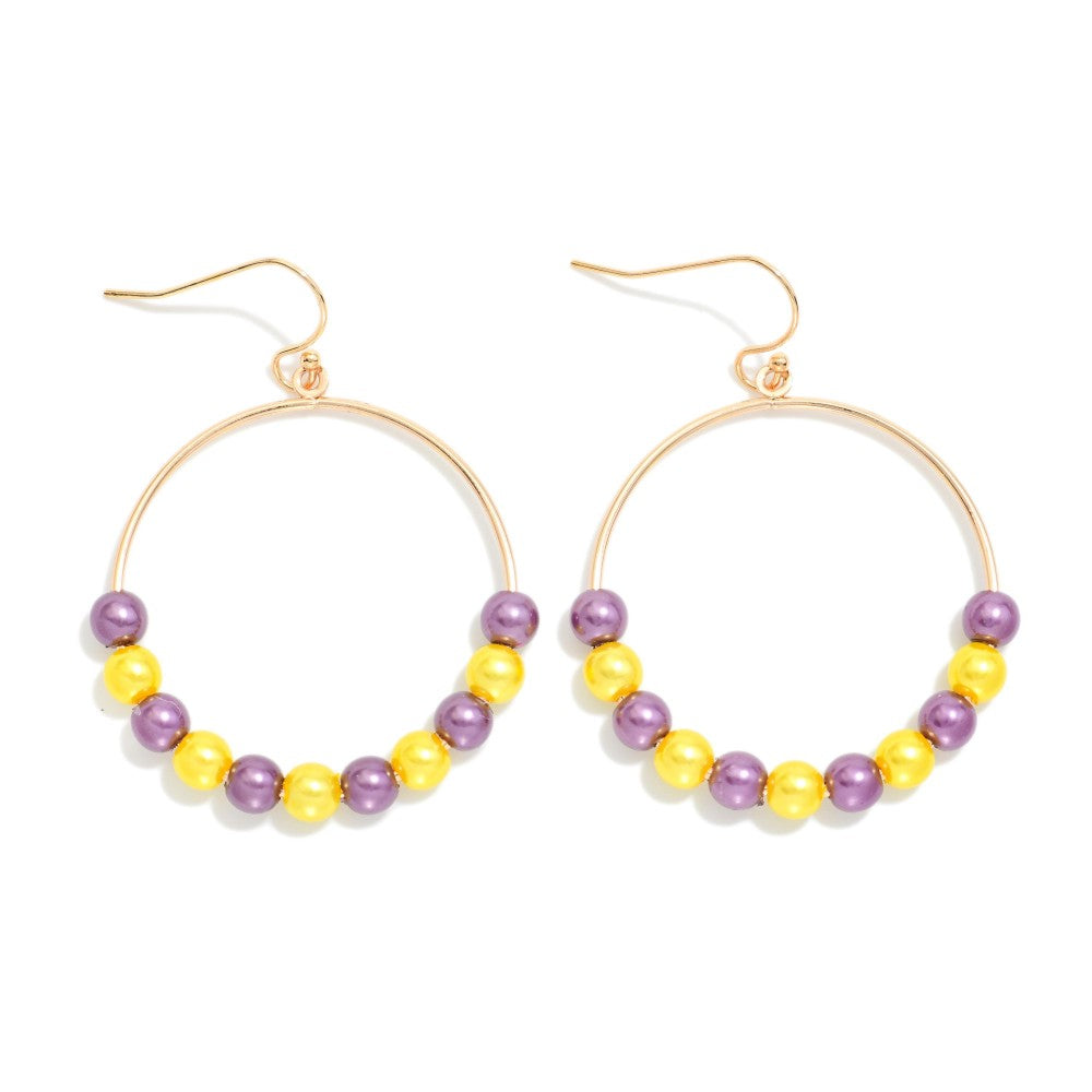 Metallic Beaded Hoop Drop Earrings