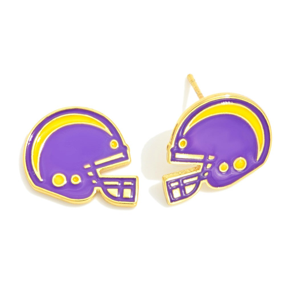 Coated Gold Dipped Football Helmet Stud Earrings
